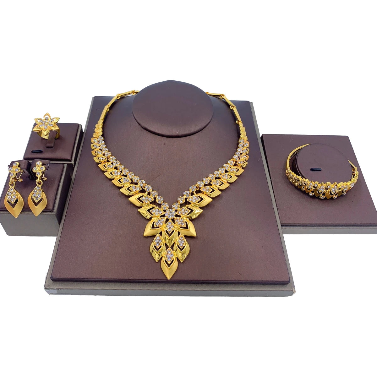 Dubai Gold Plated Jewellery for Women Luxury Indian Wedding Jewelry Sets Nigerian Bridal Costume Party 24k Necklace Earring LFH-23 Resizable 45cm