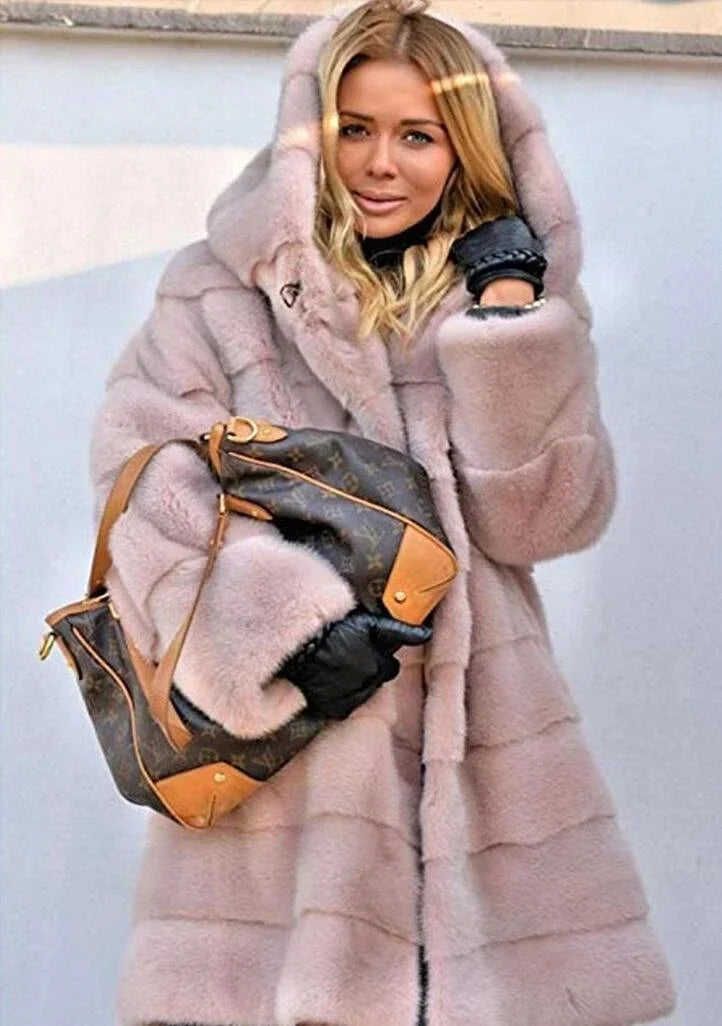 Women's Fashion Long Faux Fur Coat Autumn Winter Warm Women Faux Fox Fur Fluffy Jacket Furry Coats Long Sleeveless Jacket Teddy Pink