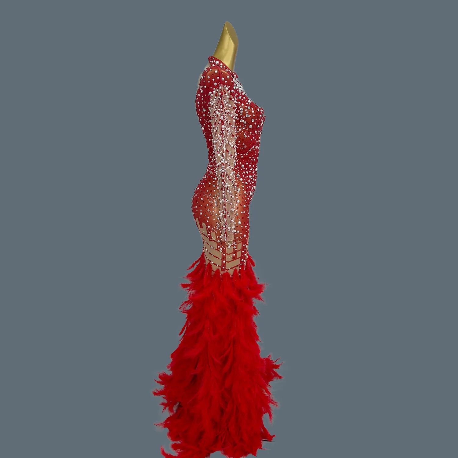 Shine Rhinestone Pearls Full Evening Dress for Women Party Drag Queen Club Birthday Special Sexy Dress Cocktail Prom Liantiyumao