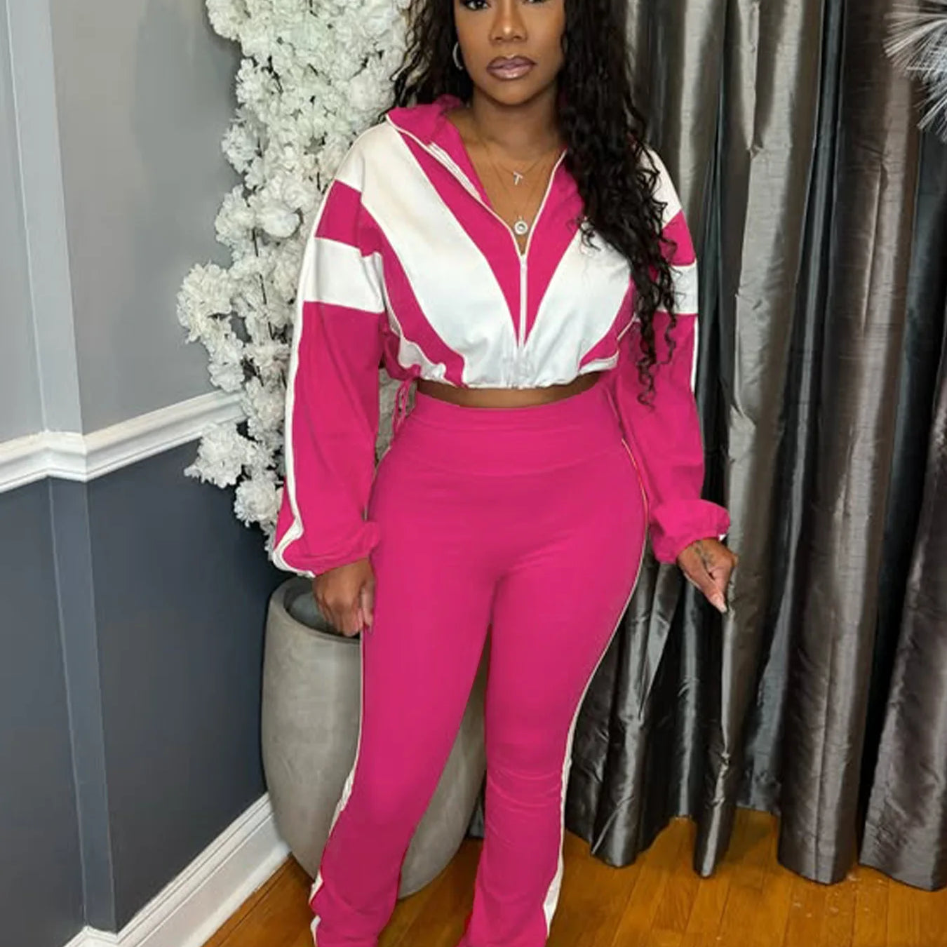 CM.YAYA Active Patchwork Women's Set Zipper Sweatshirt Jacket and Long Pants Suit 2025 Sporty Two 2 Piece Sets Outfit Tracksuit