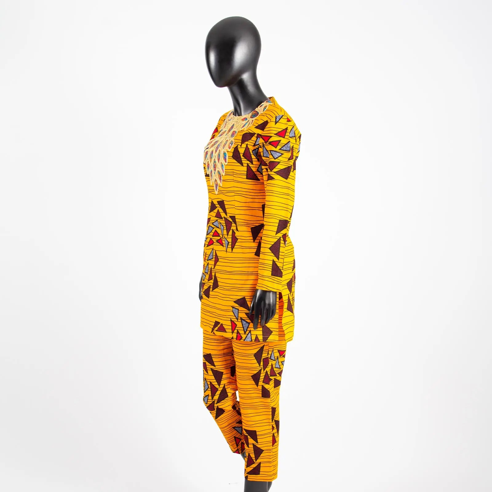 African American Women's Printed Fabric Top with Pants, Dazzling Stamping Set, Long Sleeve, Plus Size, Fashion, A2226026