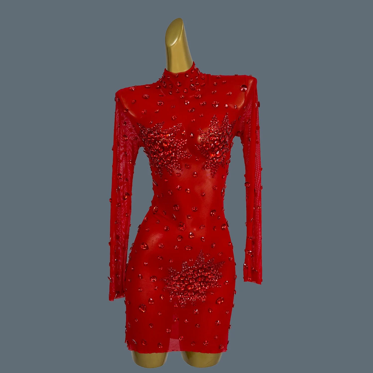 Sparkly Gold Rhinestones Stretch Short Dress for Women Summer Sexy Mesh Celebrate Evening Birthday Dress Photo Shoot Wear Guibin