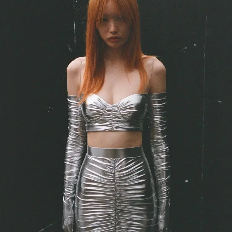 Fashion's Sexy Expose Waist Sliver Woman Sets Short Tank And Mini Skirt 2 Piece Young Lady High Street Wear Nightclub Outfit