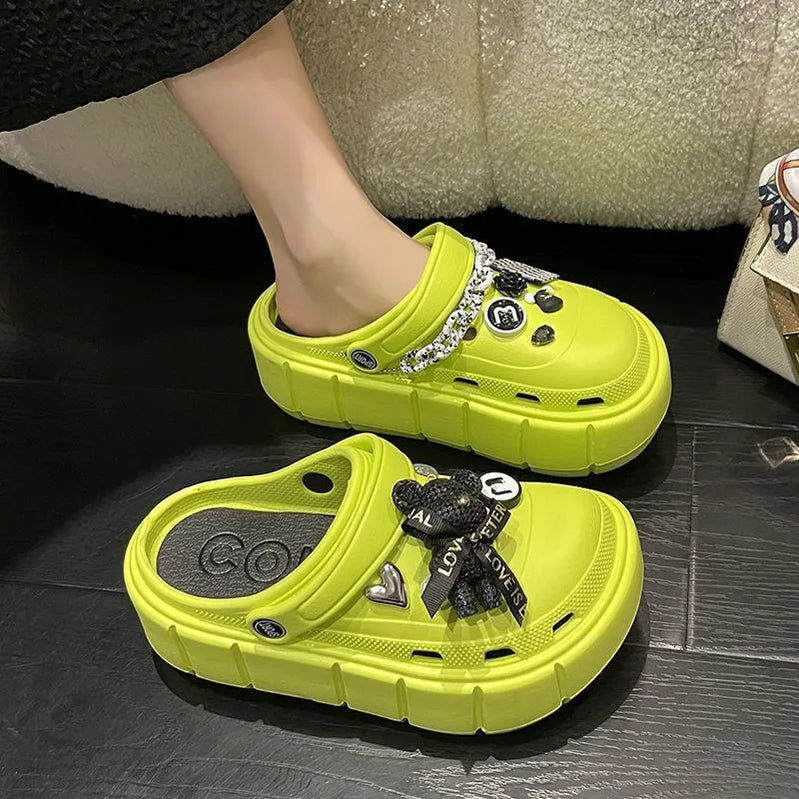 Platform Slippers Summer Women's Sandals 6cm Wedges Ladies Outdoor Clogs Thick Street Beach Slides Girls Flip Flops Garden Shoes green DIYchainbear