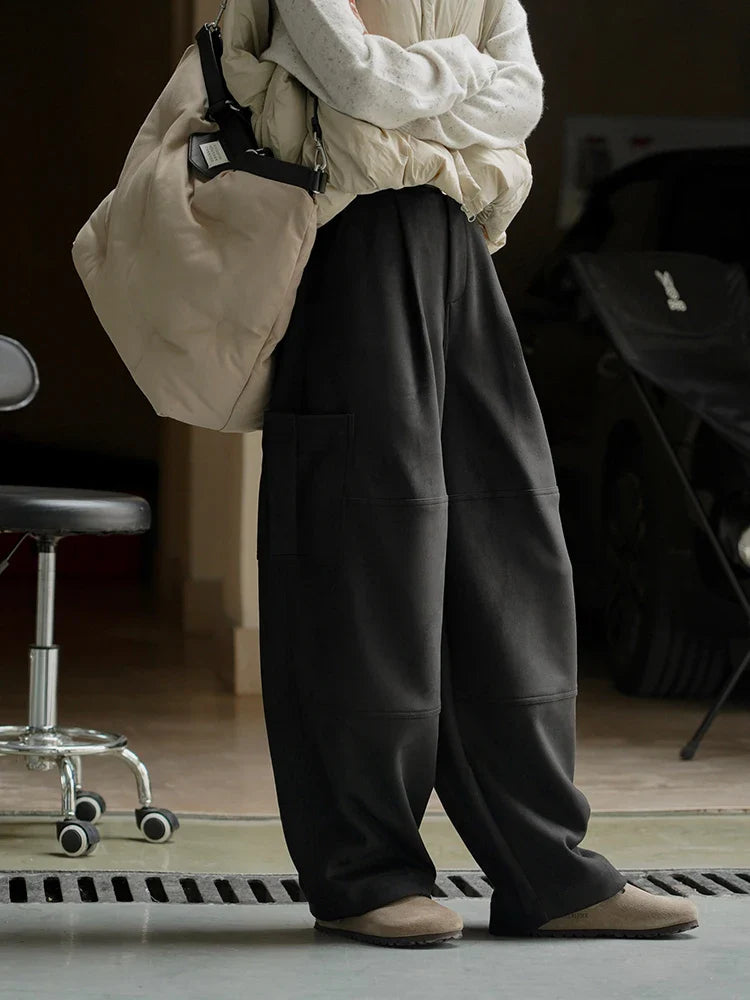 [LANMREM] Streetwear High Waist Wide Leg Pants For Women Big Pockets Design Trousers Female Fashion Trousers Spring New