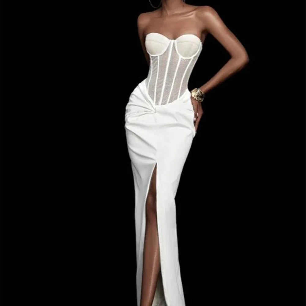 Summer Women Sexy Strapless Laced-up Bodycon Long Dress Celebrate Evening Party Birthday Girls' Vacation Outfit Vestido