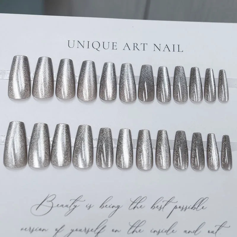 Glossy Cat Eyes Fake Nails Full Cover Almond Black Press on Nail Women Girls DIY Manicure Simple Wearable False Nails Tips 24Pcs