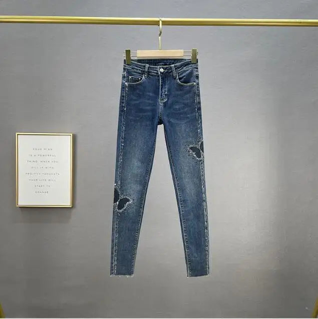 Butterfly Sequins Jeans Women Bling Bling Spring Autumn Woman High Waist Pencil Denim Pants Jeans Women 2