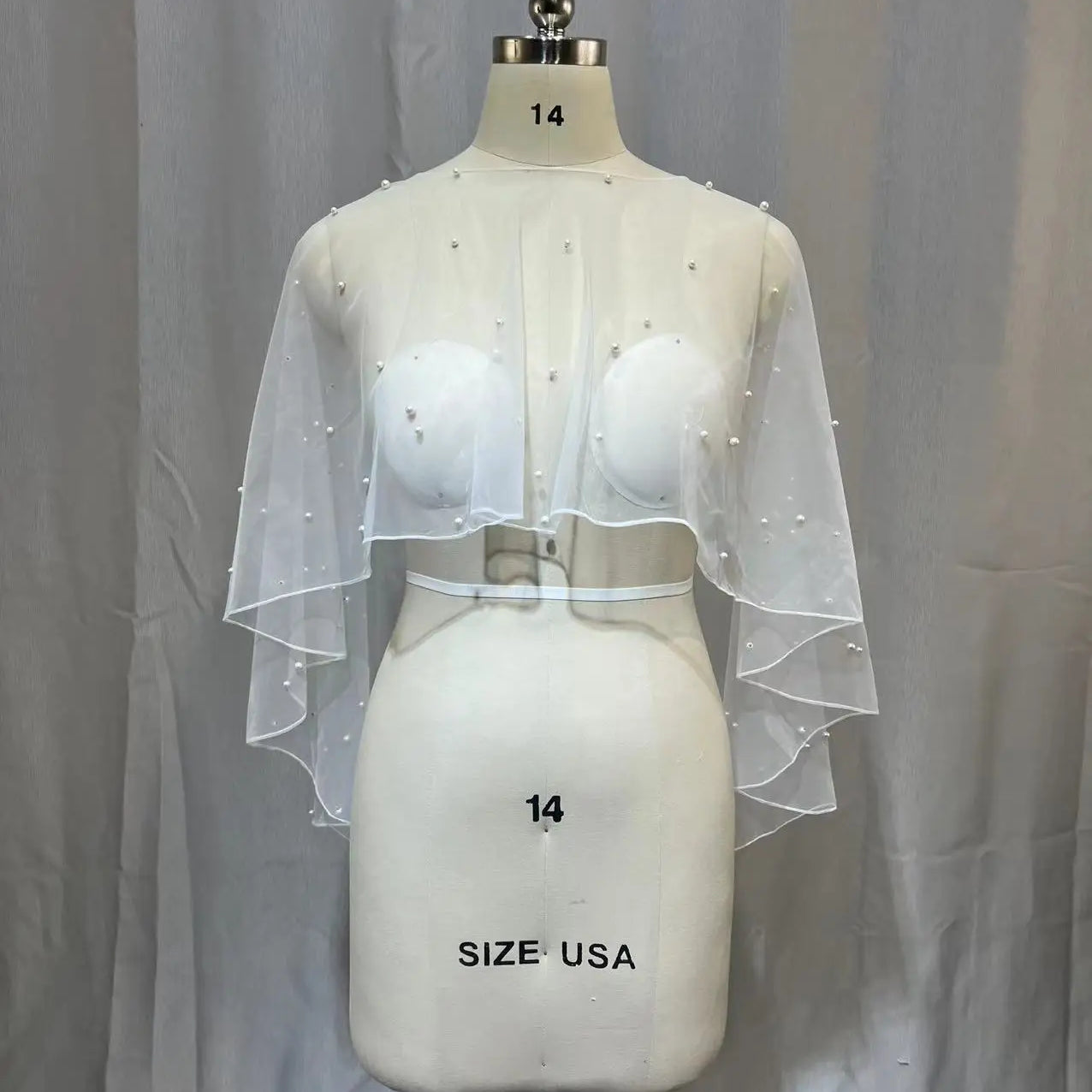 Wedding Accessories Bolero Bridal Cloak Pearls Wedding Cape short front long back Women Wrap Cape Evening Wrap Shawl