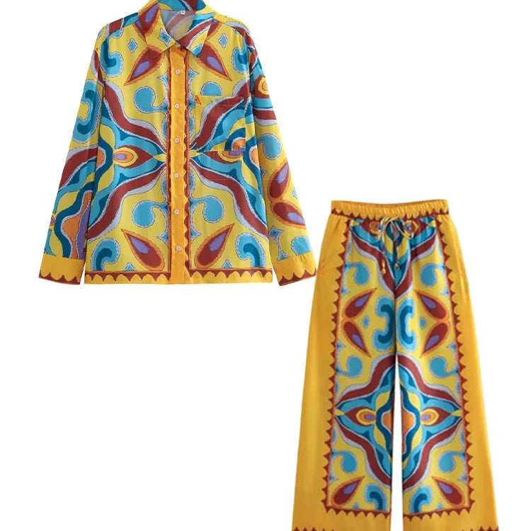 BlingBlingee Summer Printed Women Wide Pants Satin Suits Traf Asymmetric Sleeveless Strapless Crop Top Female Sets Y2K Top-Pants Sets 3