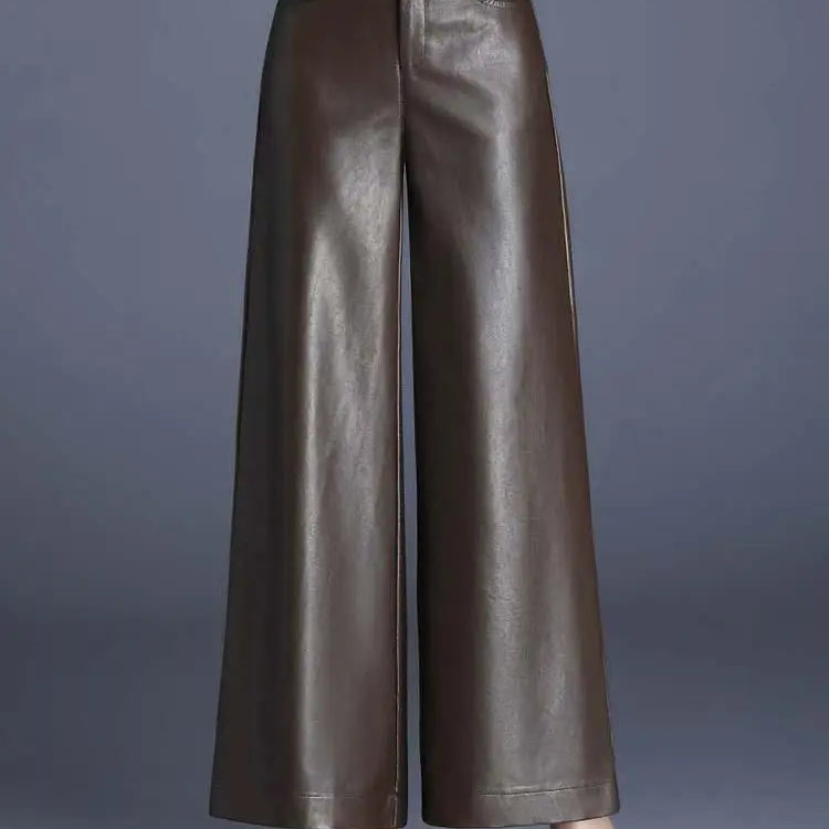 ZUZK High Quality Women PU Leather Wed Leg Pants  Autumn Winter Fashion Warm Long Leather Pants Elegant LeatherTrousers