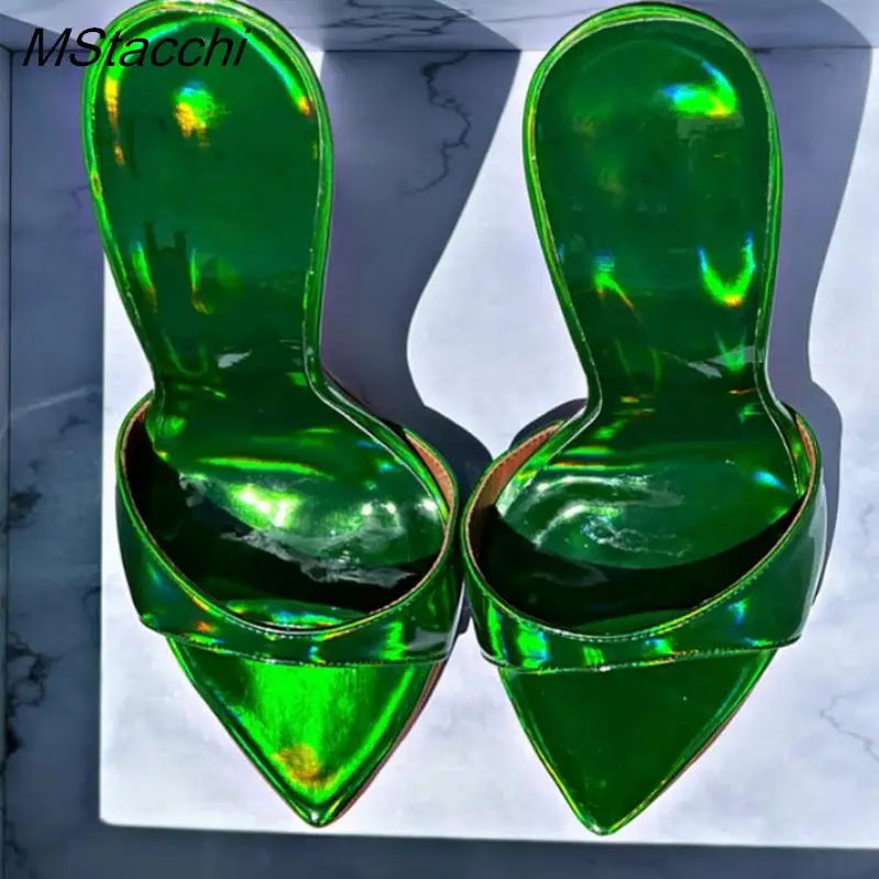 Laser Dazzling Color Sandals For Women Slippers Summer Star Style Very High Heel Shoes Peep Toe Ladies Stiletto Sandals 2025