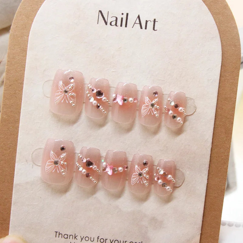 10Pcs Summer Fresh Fruit Pattern Design False Nails Detachable Lovely Short Square Ballet Glossy Full Cover Handmade Nails Art