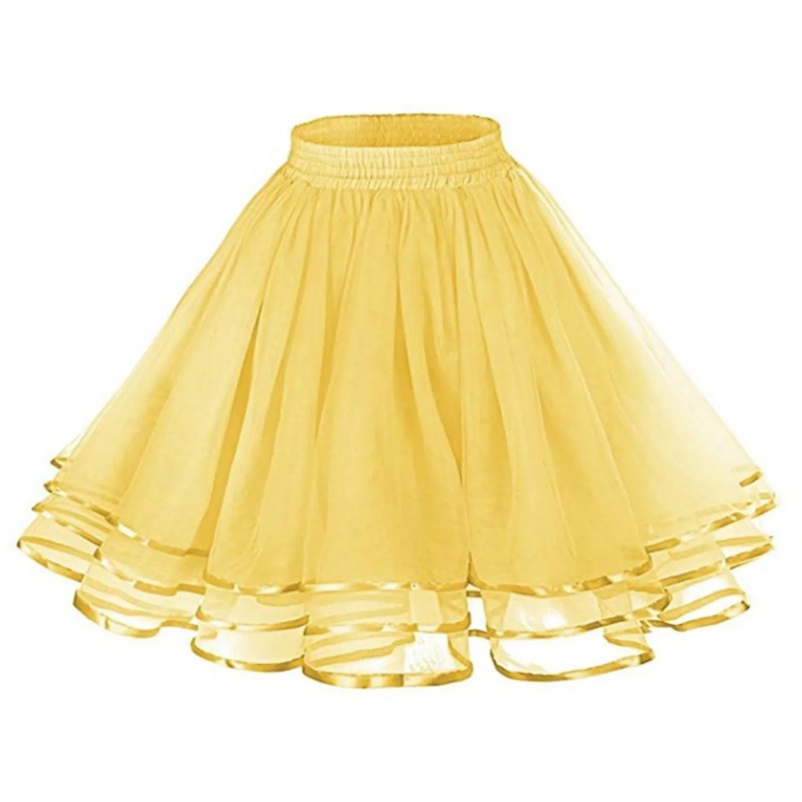 Women Carnival Ball Gown Skirt Party Stage Performance Pleated Skirt High Waist Solid Color A-Line Skirts Costumes Clothes Yellow One Size