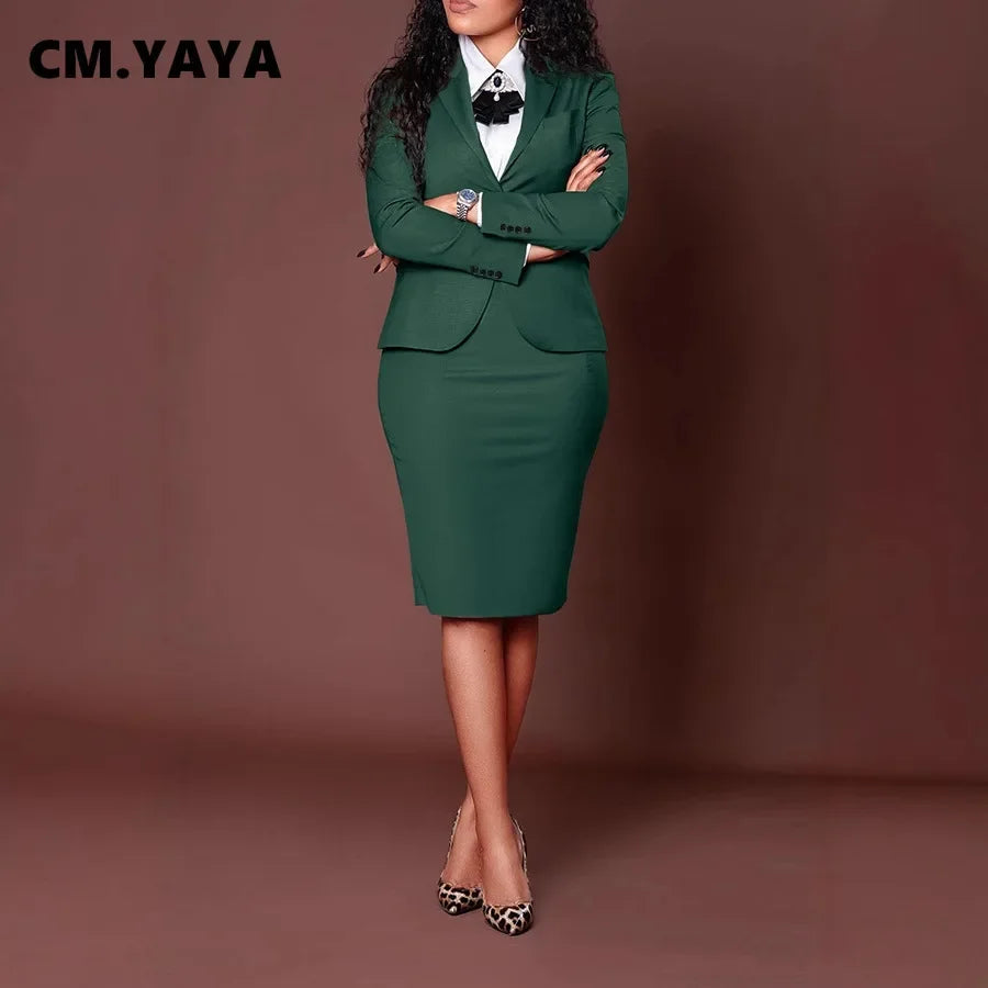 CM.YAYA Women's Set Full Sleeve Button Blazer + Skirts Suit 2025 Winter Casual Streetwear Two 2 Piece Set Africa OL Work Outfits
