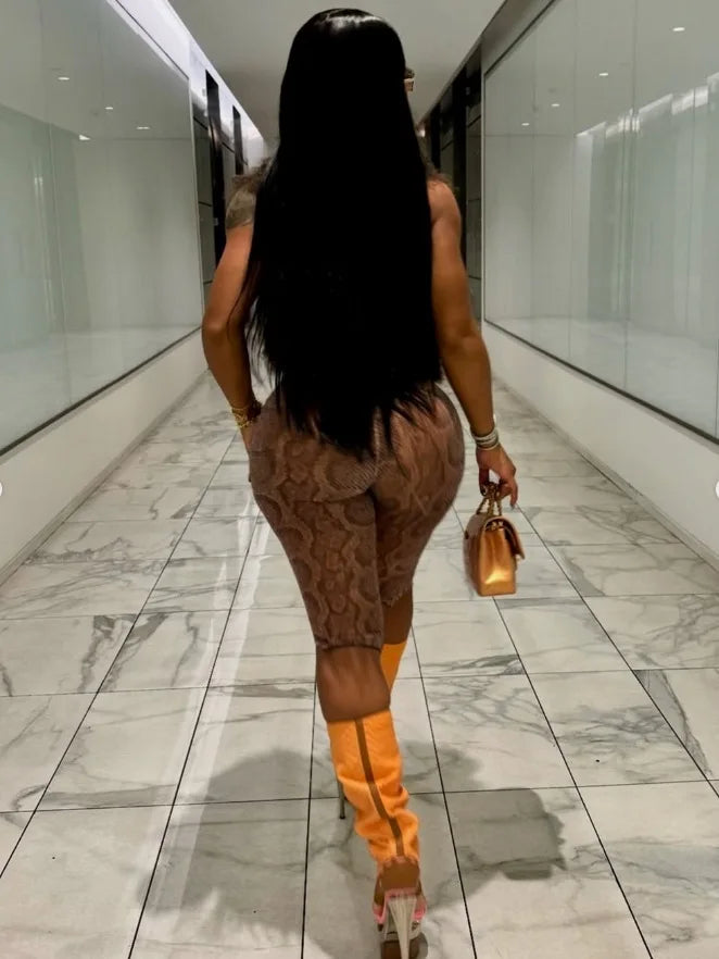 CM.YAYA Women Fashion Sexy Party Clubwear Mesh See Though Pants Capris 2025 Summer Leopard Print Leggings Street Trousers