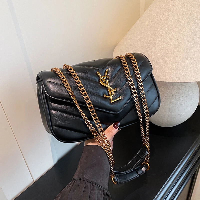 Classic design PU leather chain strap crossbody bag, fashionable women's zipper shoulder bag, casual travel women's bag