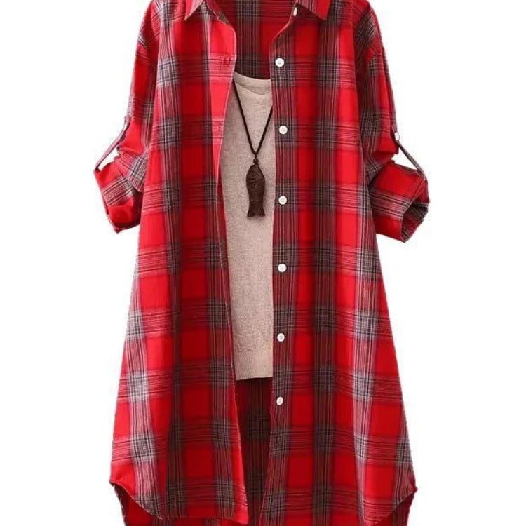 Plaid Medium Long Blouses Casual Style Loose Shirts Female Summer Beach Sunscreen Blouses Fashion Korean Style Female Blouses