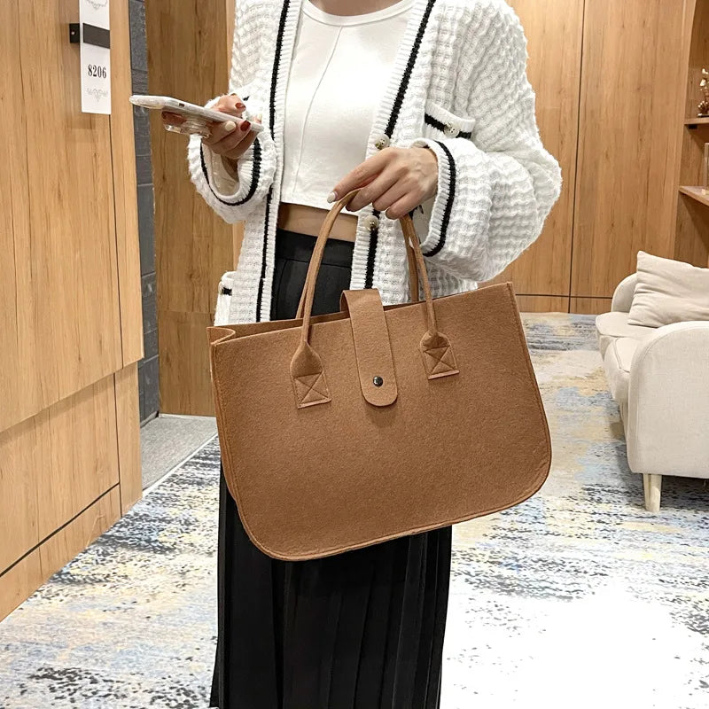 Fashion Women Winter Bag Felt Cloth Hand Bag Female Large Capacity Tote Bag Ladies Solid Color Travel Shopping Purses