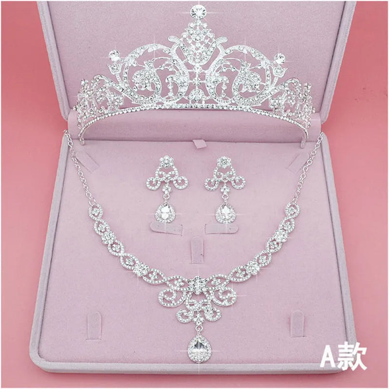 Bridal Jewelry Sets Crown Necklace Earrings Four Pack Silver Colour Women's Fashion Wedding Tiaras TS-0392-A-XL-0007-A Tiaras