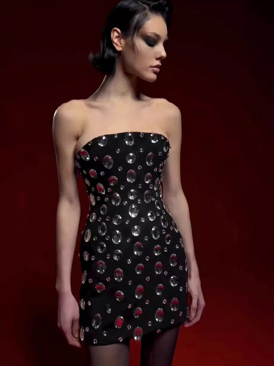 2025 New Luxury Sparking Diamonds Strapless Bandage Mini Evening Dress Sweet Woman Birthday Party Dress Performance costume