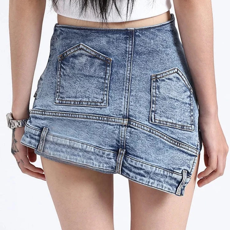 TWOTWINSTYLE Patchwork Bolso Irregular Chique Denim Shorts Para Mulheres Cintura Alta Zíper Emendado Designer Calças Curtas Femininas Novas