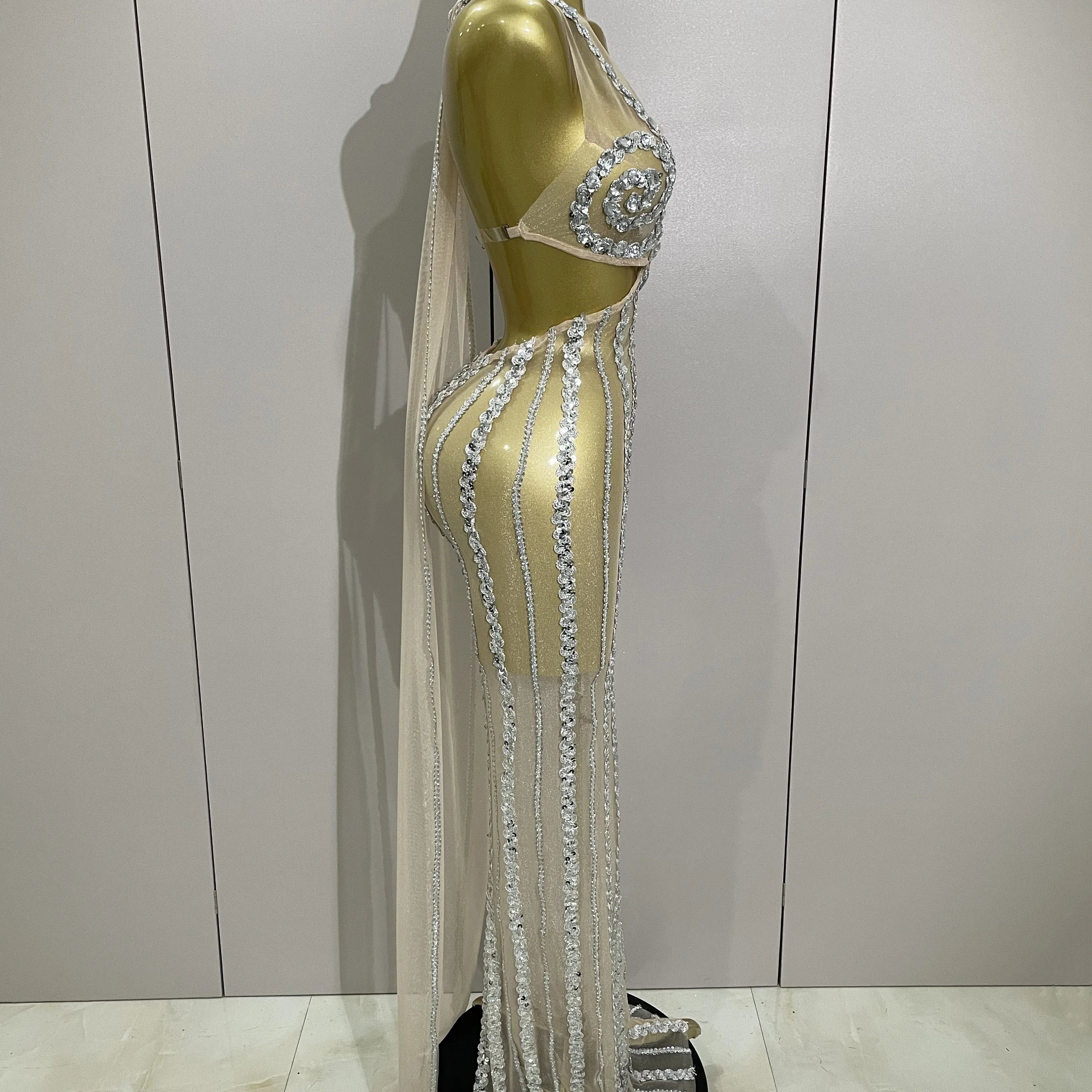 Luxury Sparkly Diamonds Sequins Sexy Mesh See Through Long Dress 2025 Women Celebrate Birthday party Dresses Festival Costume