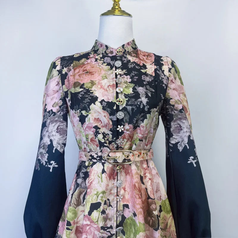 Shot Spot Australian Design Single-Breasted Sleeve Cotton Linen Spring And Summer Midi Dress With Bel