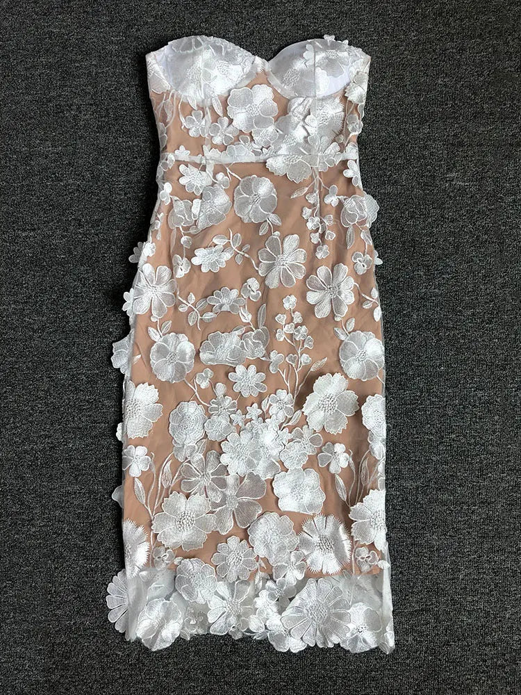 2025 Sexy Women's Wear Heavy Industry Sequin Sheer Dress Strapless Sleeveless Bodycon Midi Dress Cocktail Evening Party Vestidos
