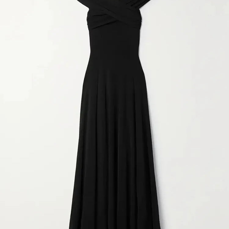 Solid Minimalist A Line Dresses For Women Slash Neck High Waist Patchwork Folds Slimming Dress Female Fashion New