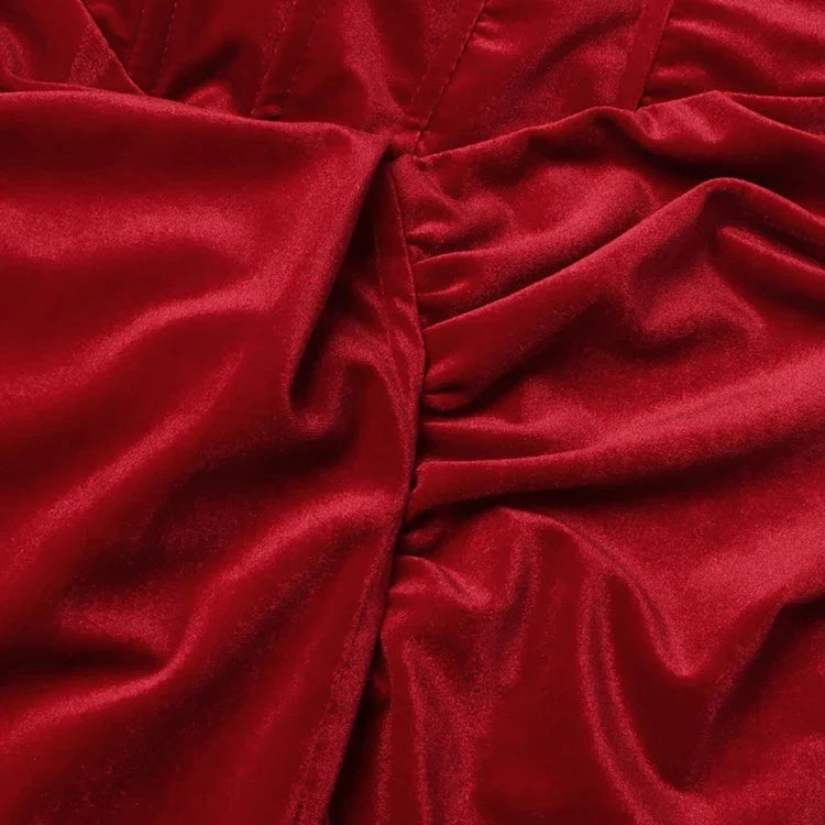 Solid Patchwork Folds Elegant Dresses For Women Square Collar Long Sleeve High Waist Split Slimming Dress Female