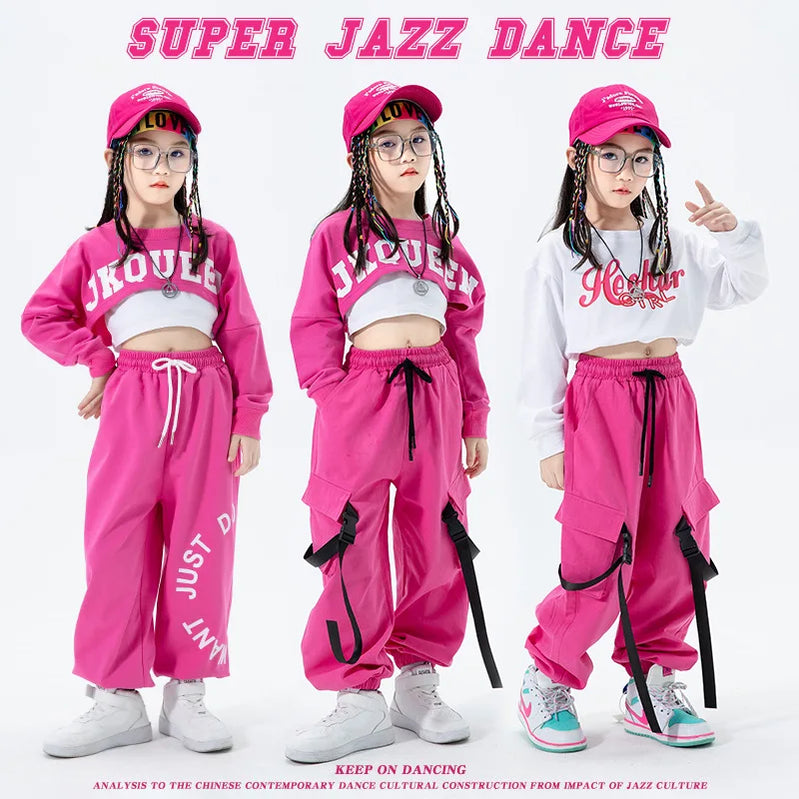 Anak -anak hip hop ballroom tarian kostum untuk gadis jazz pakaian tari panggung pakaian celana kemeja pakaian rompi teratas