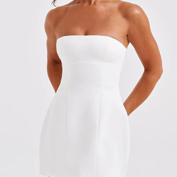 HOUZHOU Elegant Strapless Short Dresses for Women Summer Sexy Vintage Slim A-line Black Party Dresses Graduation Prom