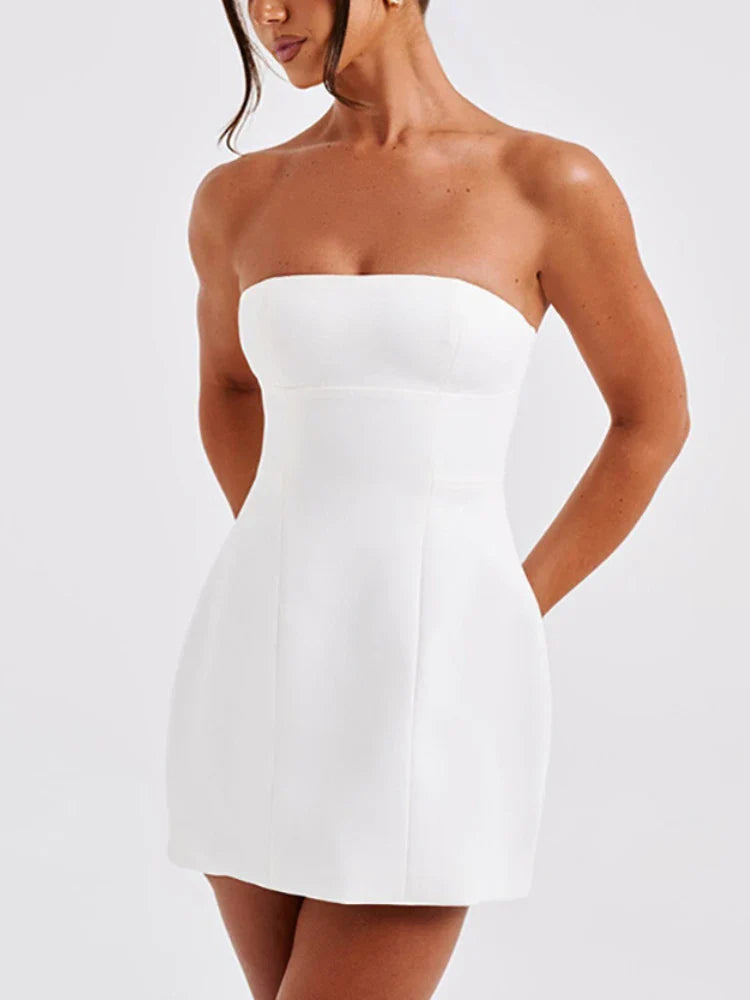 HOUZHOU Elegant Strapless Short Dresses for Women Summer Sexy Vintage Slim A-line Black Party Dresses Graduation Prom