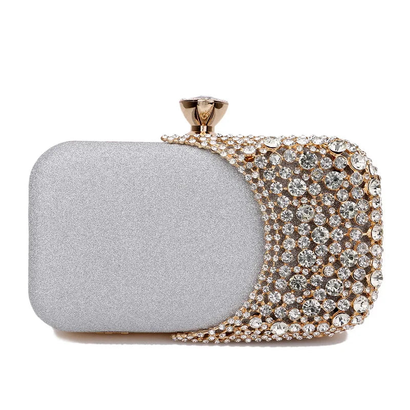 Rhinestones Women Bags Hollow Out Style Fashion Evening Bags Chain Shoulder Handbags Party Wedding Day Clutch Purse YM3104silver