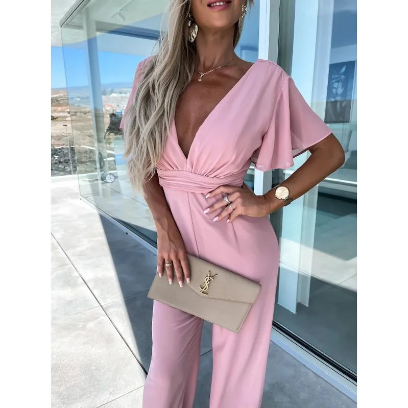 Spring Summer New V-Neck Casual Loose Resort Wide-legged Jumpsuit Women Jump Suits for Women