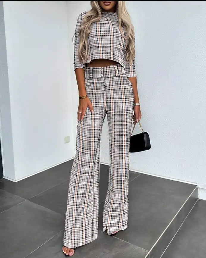 2024New Fashion Women's Elegant Small High Neck Casual Shorts Top Pocket Micro Horn Elegant Pants Set Mixed Color