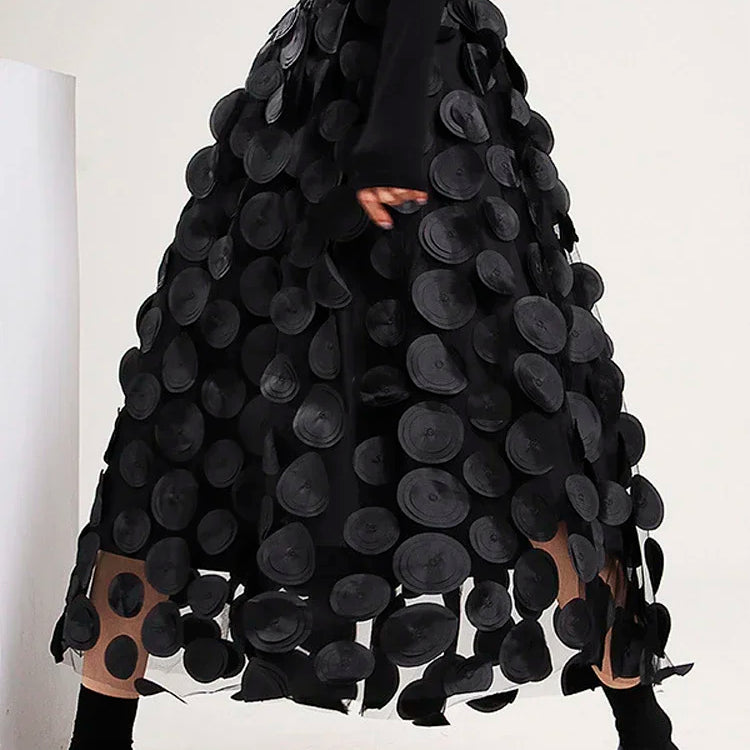 S-3XL Retro Goth 3D Design Polka Dot Tulle Mesh Skirts Womens Spring Summer High Waist Elastic Midi Long Tutu Skirts Female