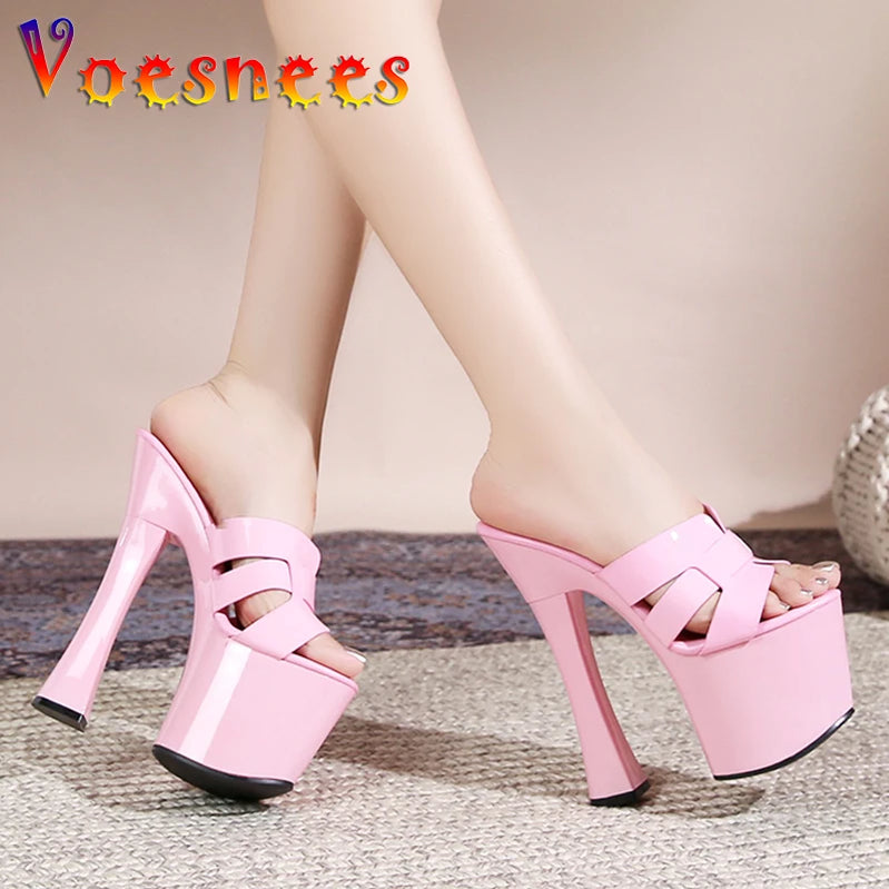 17.5CM Super High Heels Pumps Sexy Model Thick Platform Sandals Europe And America Party Fashion Slippers Summer Women Shoes