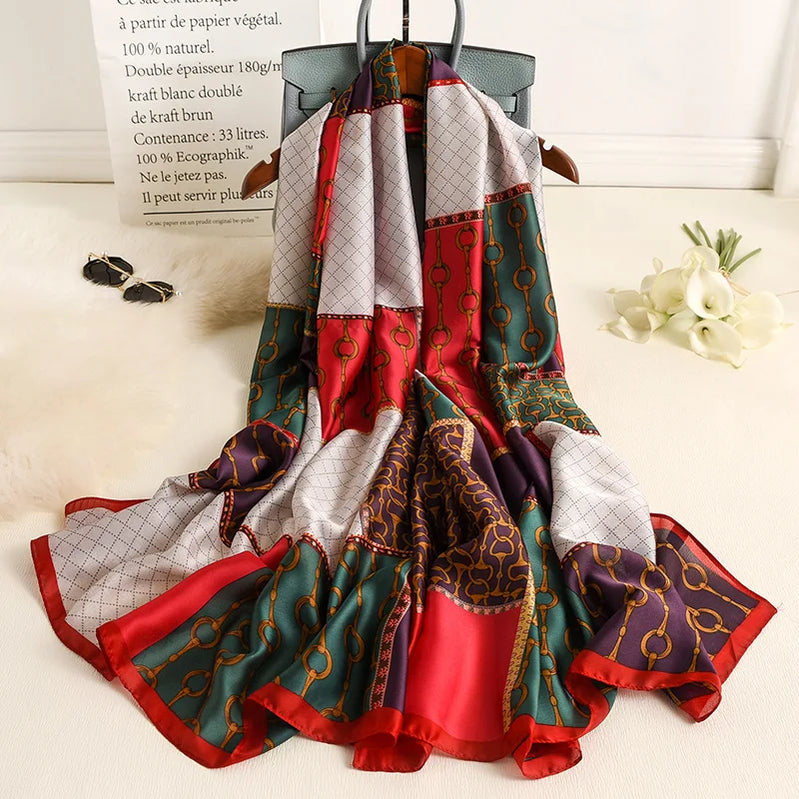 180*90cm Luxury Brand Spring Summer Autumn Women Clothing New Fashion Color matching printed silk scarf lady popular turba 59 180cmx90cm
