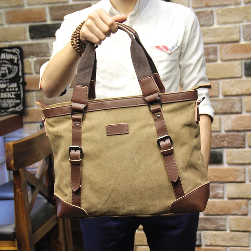 Khaki Casual Vintage Multifunction Soft Men's Canvas Travel Handbag Crossbody Shoulder Messenger Bag For Men