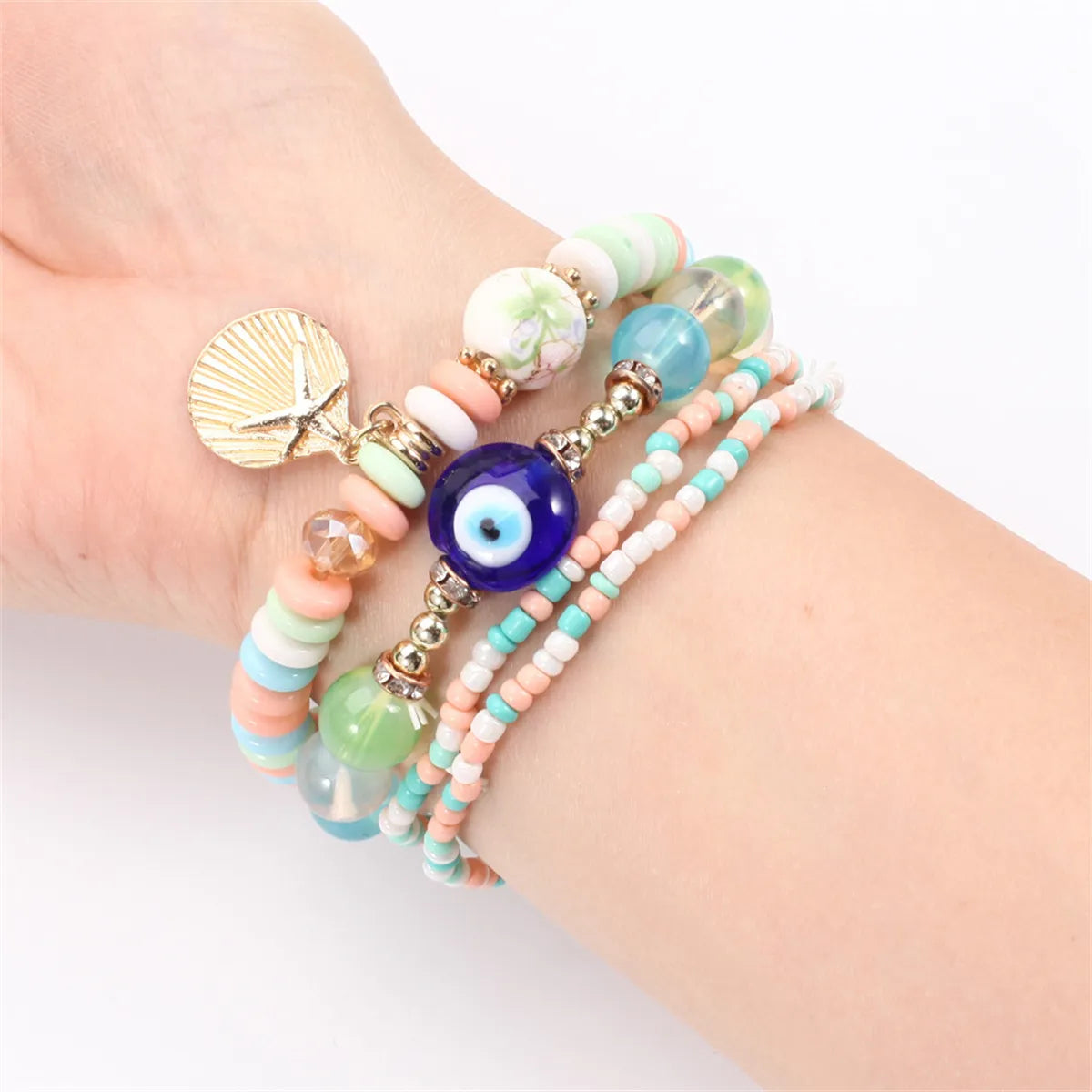 Fashion Lucky Blue Evil Eye Bracelet Boho Colorful Crystal Multilayer Beaded Bracelets for Women Men Summer Party Jewelry Gift
