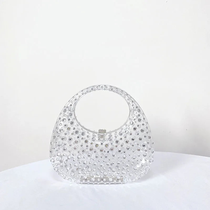 Fashion Women Diamond Handbags and Purses Transparent Acrylic Luxury Party Prom Evening Bag Casual Bling Bling Clear Clutch 2 (20cm<Max Length<30cm)