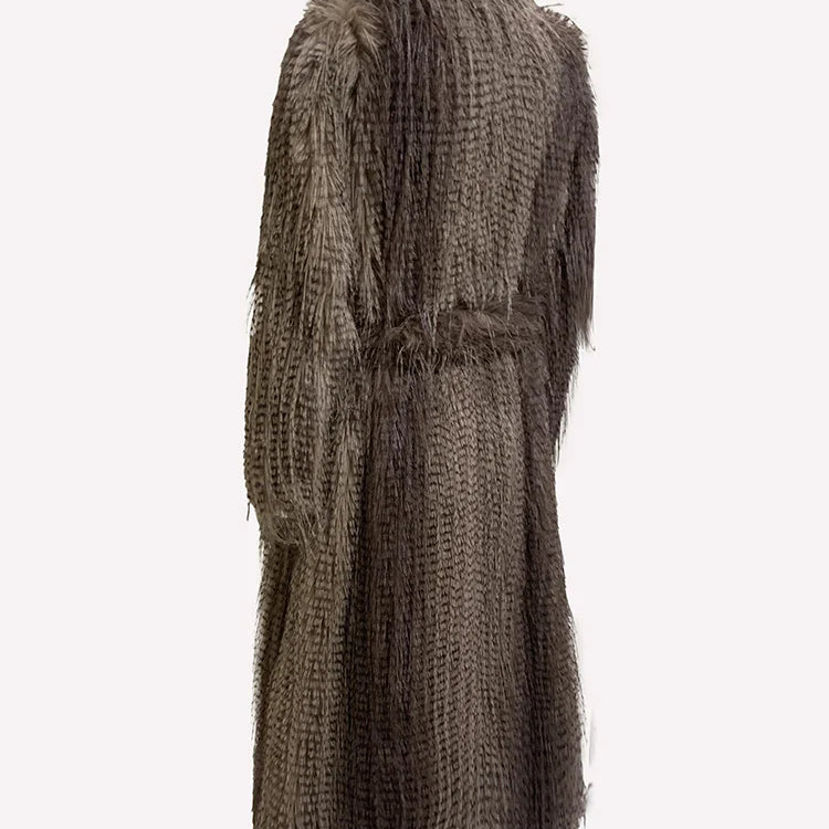 Nerazzurri Winter Clothes Women Long Thick Warm Soft Hairy Shagge Colorful Multicolored Fluffy Faux Fur Coat Women Sashes