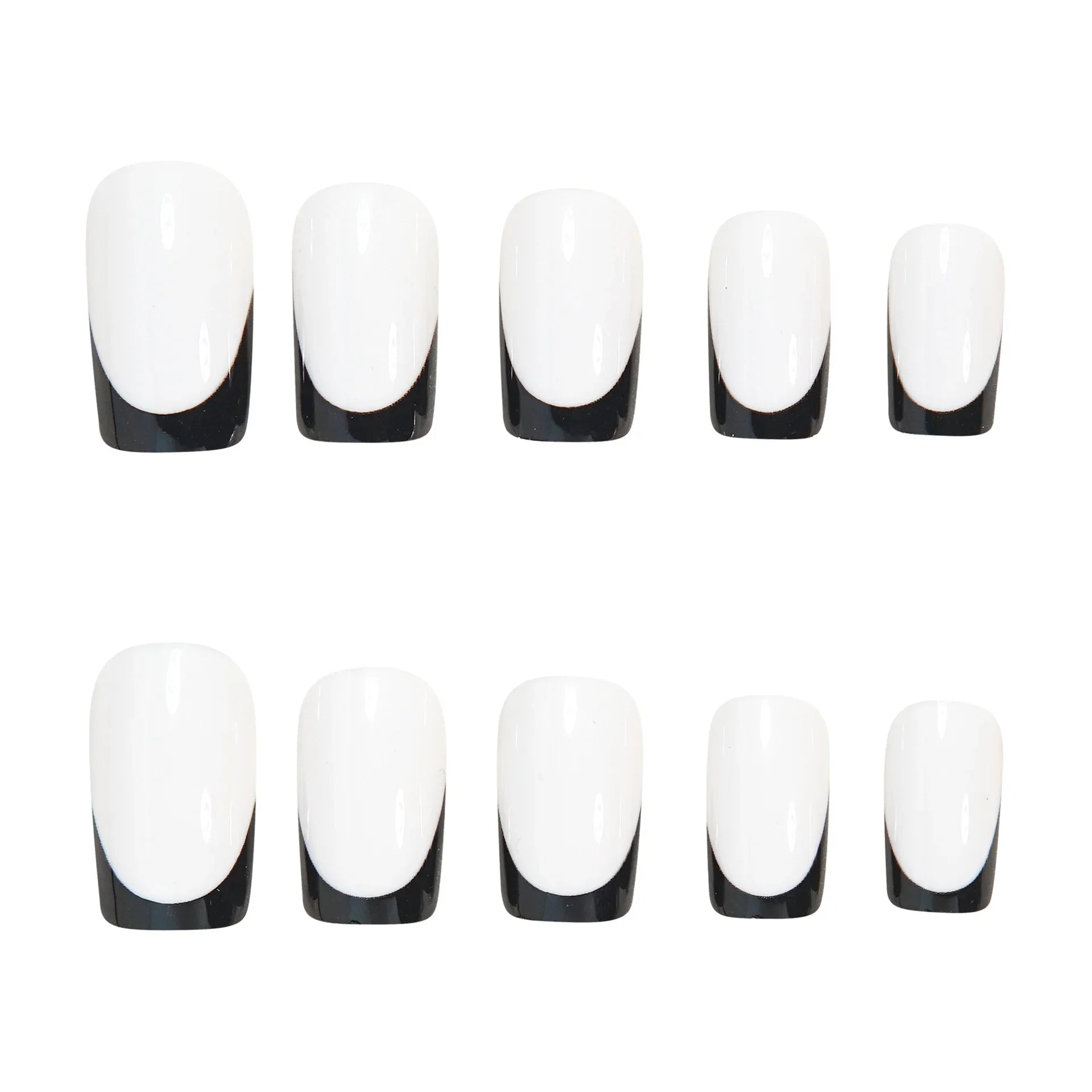 24Pcs White Fake Nails with Black/Red French Tips Medium-length Square Press On Nails Minimalist Acrylic Stick-on Nails Art