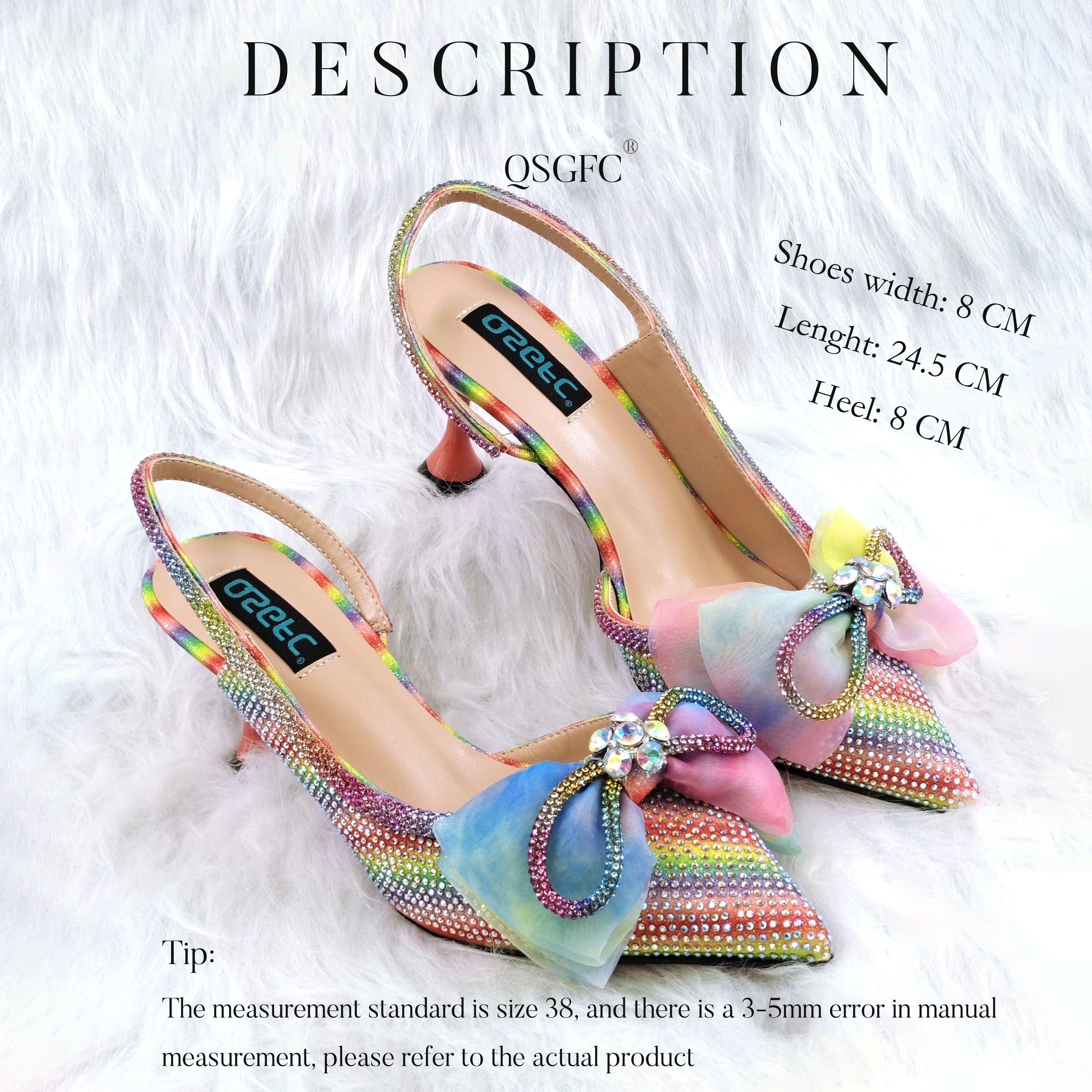 Pointed Rhinestone Shallow Mouth Temperament High Heels Rainbow Color Women's Shoes And Bags
