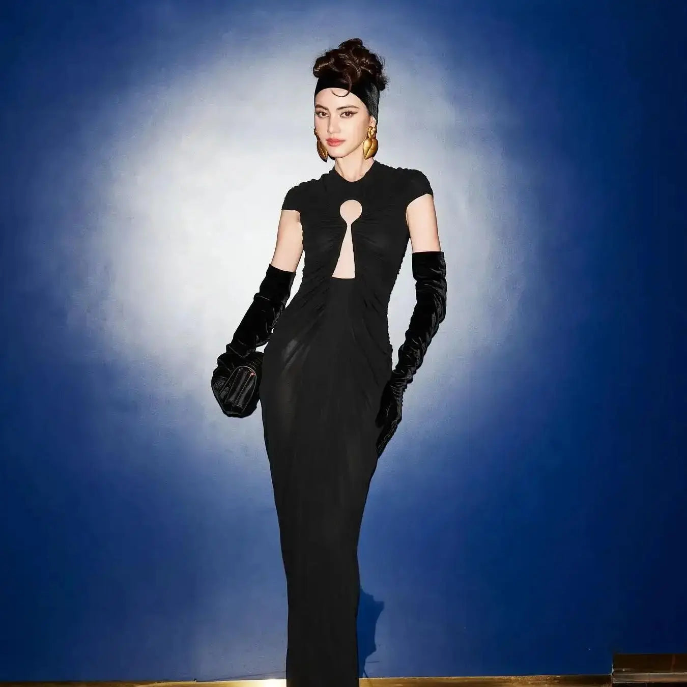 New Sexy Hollow Out SeeThrough Mesh Ankle Leng Evening Dress Fashion Woman Birthday Party Vestido Celebrity Evening Party Outfit