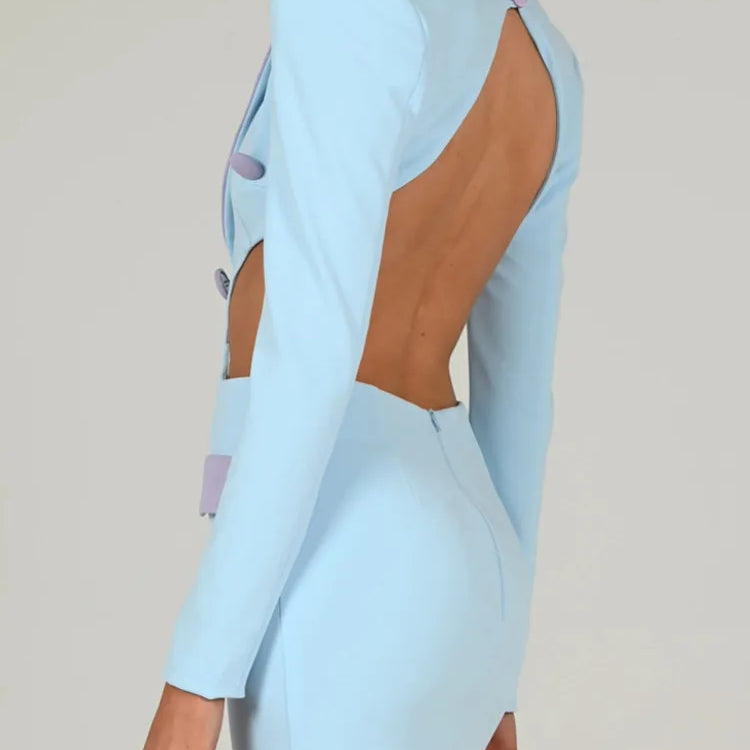 Mozision Hollow Out Backless Blazer Dress For Women Robe Autumn Notched Collar Full Sleeve Bodycon Party Mini Dress Vestido