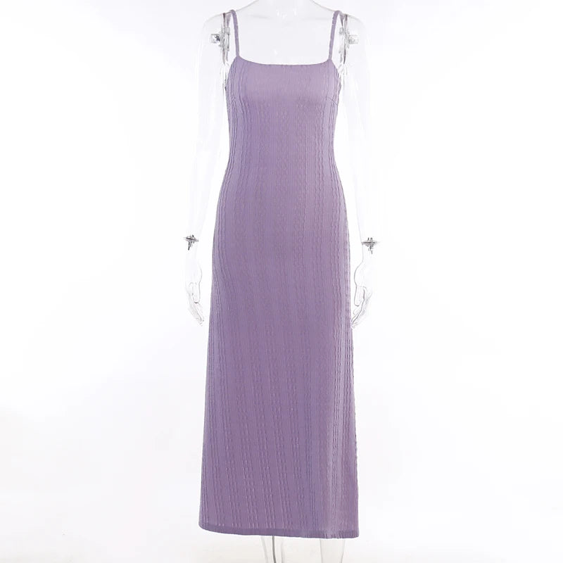 Sexy Knit High Fork Dresses For Women Strappy Elegant Dress Sleeveless Bodvcon Clothes Party Club Outfits Y2k PURPLE