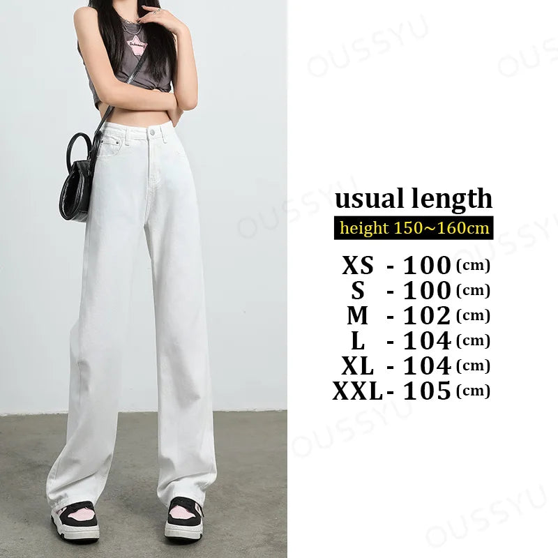Jeans Women's High Waist Straight Wide Leg Cotton Y2K Denim Clothing Streetwear Vintage Fashion Pants Blue White Leisure Trouser White-usual